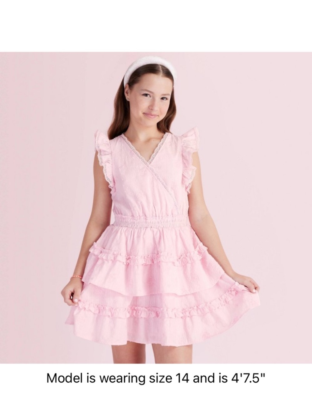 LoveShackFancy Girls' Light Pink Ruffle Tiered Dress